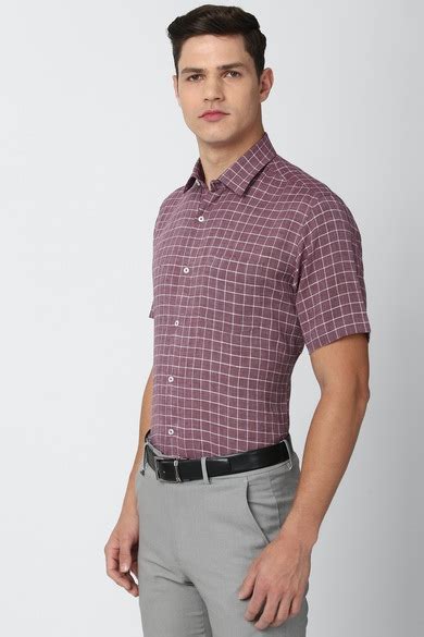 Buy Men Purple Regular Fit Check Half Sleeves Formal Shirt Online ...