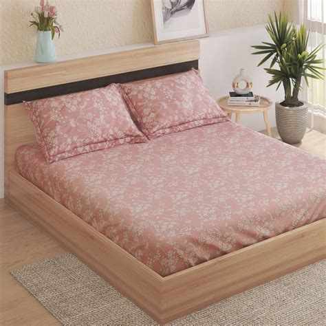 Buy Ezra Silver Cotton 144TC Floral Print 3Pcs Queen Bedsheet Set from ...