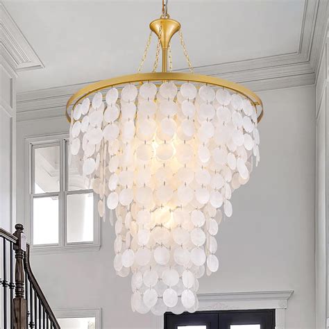 Wellmet Coastal Capiz Shell Chandelier, 7 Lights Beach Light Fixture ...