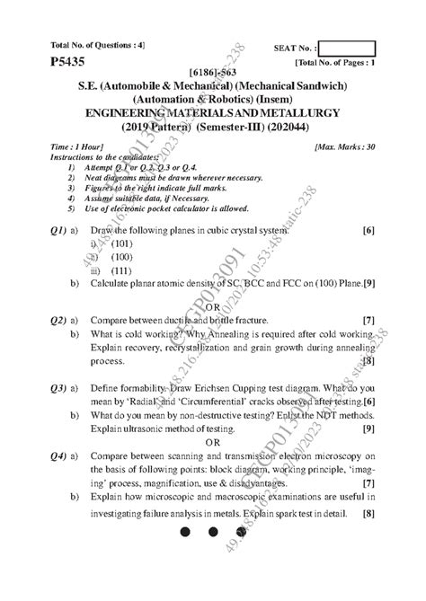 [6186] Insem Exam: Thermodynamics & Engineering Materials Q&A - Studocu