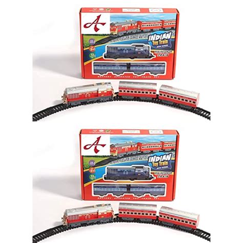 Buy Indian Toy Train Multiple Color, 1 Engine and 2 boggies (Pack of 2 ...