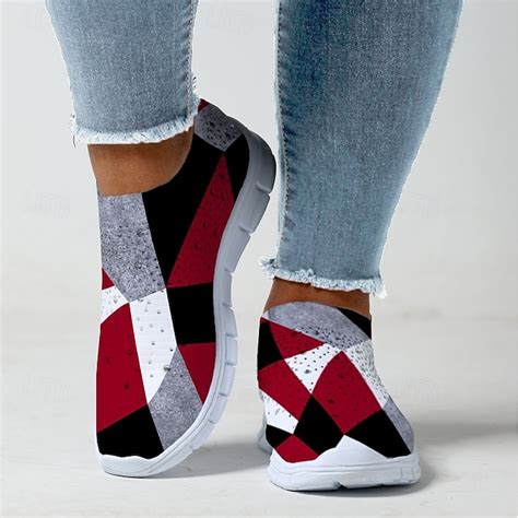 Women's Abstract Art Print Slip-On Sneakers - Breathable Flyknit Casual ...