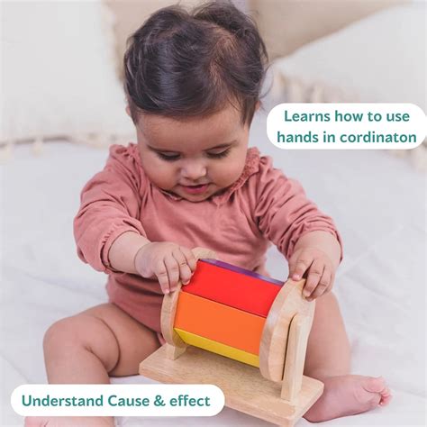 Wooden Rainbow Spinner Drum Toy with Rattle Sound for Babies (6+ Months ...