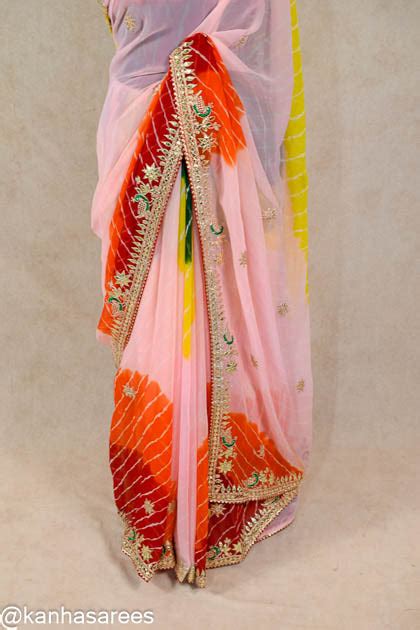 Georgette Gotapatti Leheriya shibori dye saree – KANHASAREE