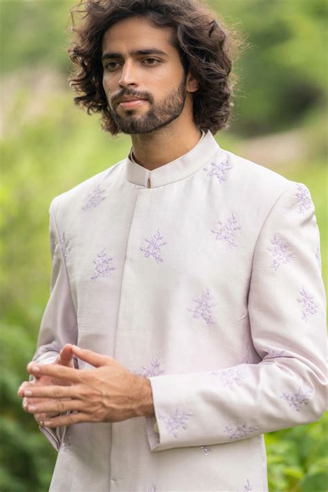 Hilo Design Mens Lilac Embroidered Sherwani – HILO DESIGN
