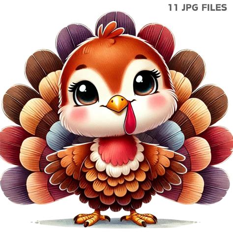 Cute Turkey Clipart, Watercolor Thanksgiving Turkey Sublimation Design ...