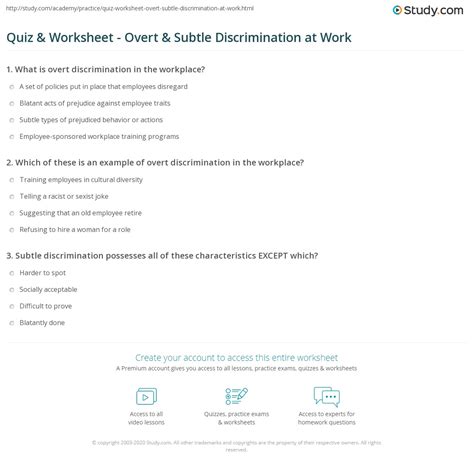 Quiz & Worksheet - Overt & Subtle Discrimination at Work | Study.com