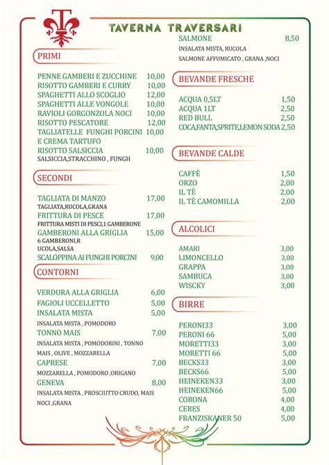 Carte et Menus 2024 - Taverna Traversari à Florence | TheFork