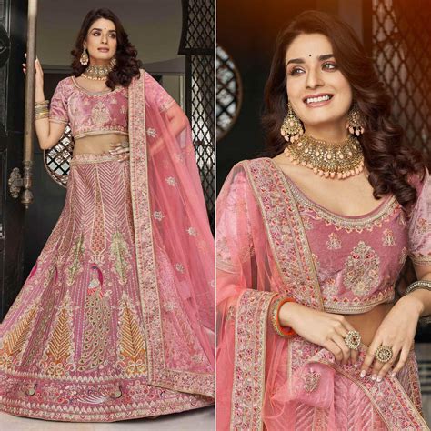 Pink Partywear Sequence Floral Embroidered Velvet Lehenga Choli