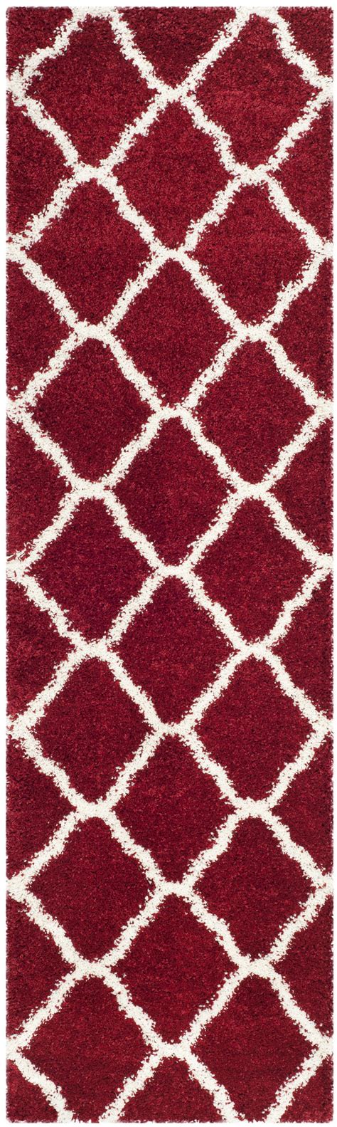 SAFAVIEH Hudson Aline Plush Geometric Shag Runner Rug, Red/Ivory, 2'3 ...