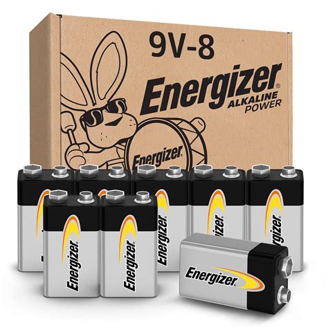 Energizer Alkaline Power 9 Volt Batteries (8 Pack), Long-Lasting ...