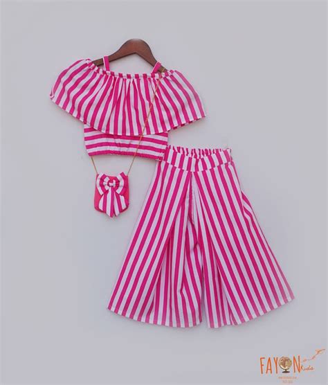 White and Pink Striped Crop Top with Palazzo Pants for Girls – FayonKids