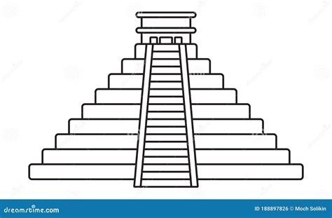 Ancient Civilization El Castillo Pyramid Line Art Icon for Apps and ...