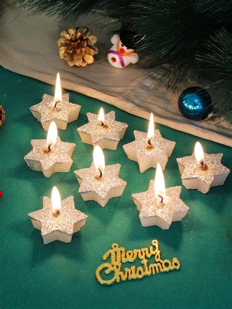 Buy | Christmas Decoration Star Wax Candles With Glitter Set Of 8 ...