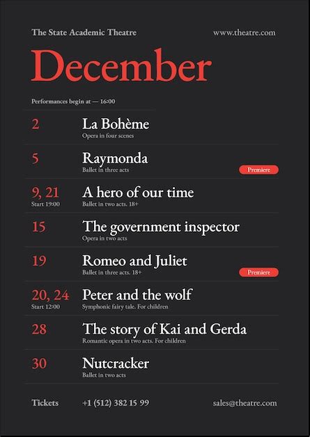 Theater schedule poster template | Premium Vector