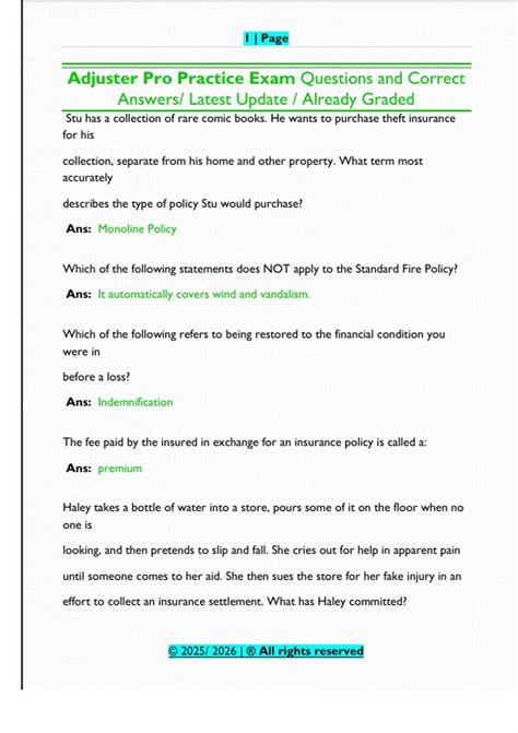 Adjuster Pro – Practice Exam Questions and Correct Answers (USA ...