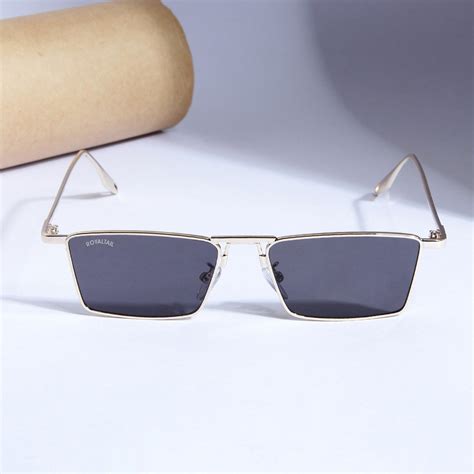 Blitz Gold Black Rectangle Sunglasses For Men & Women – Royaltail