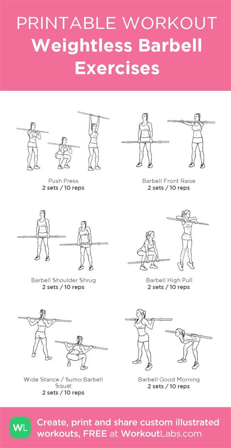Weightless Barbell Exercises: Printable #customworkout | Barbell ...