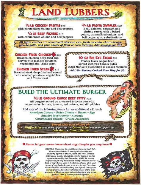 Menu at Pirates Landing Restaurant, Port Isabel