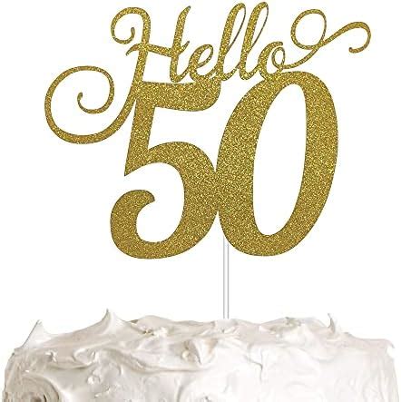 Festiko Hello 50 Black Gold Glitter Cake Toppers 50 Years Old 50th ...