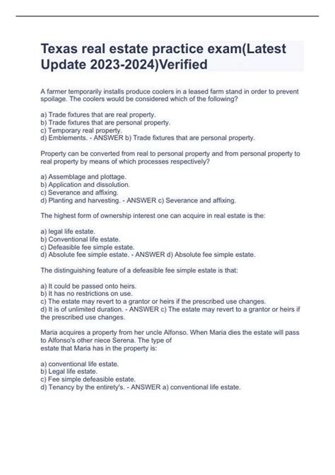 Texas real estate practice exam(Latest Update )Verified - Texas real ...