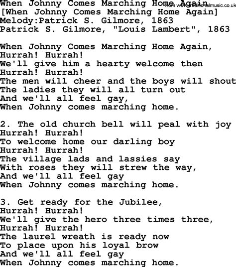 Old American Song - Lyrics for: When Johnny Comes Marching Home Again ...