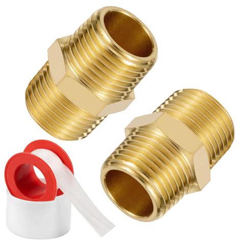 1/2" X 1/2" Brass Nipple Pipe Fittings Equal Adapter Union NPT Male ...