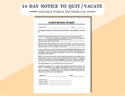 14 Day Notice to Quit / Vacate. Editable and Printable in WORD & PDF ...