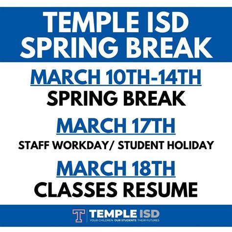 Temple ISD Spring Break Schedule | Temple Independent School District