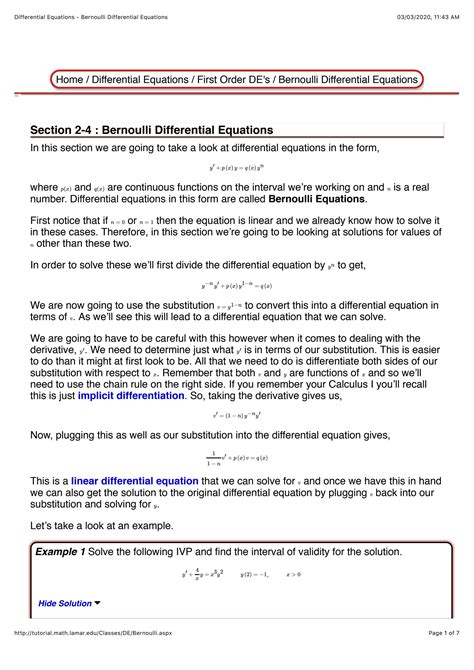 SOLUTION: Differential equations bernoulli differential equations ...