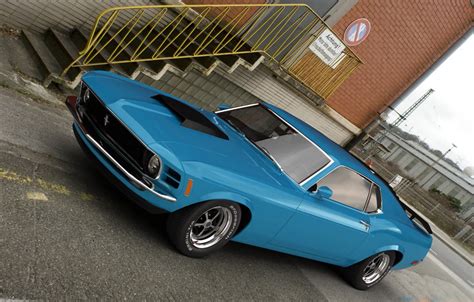 Wallpaper machine, graphics, Mustang, Ford, art, Blue, 1970, dangeruss ...