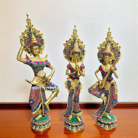 Thai ladies musicians set Brass with stone work idol - 22 Inches ...
