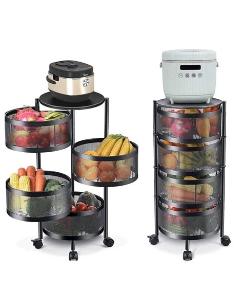 JSAAH Kitchen Rotating Fruit & Vegetable Basket Portable Storage Rack ...