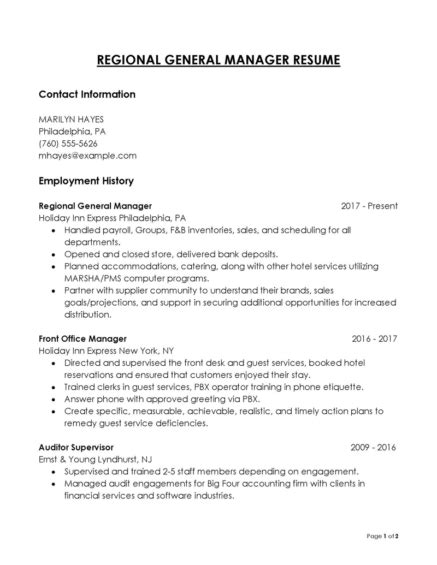 Image result for General Manager Resume Example