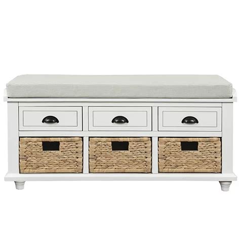 Merax Rustic Storage Bench With 3 Drawers And 3 Rattan Baskets