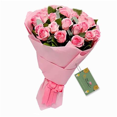 The FloralMart® Fresh Flower Bouquet of 15 Pink Roses in Paper Wrapping ...