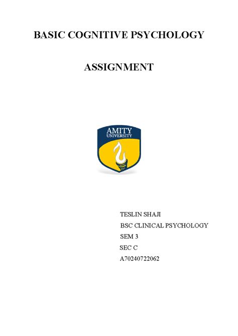 Basic Cognitive Psychology - BASIC COGNITIVE PSYCHOLOGY ASSIGNMENT ...