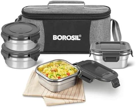 Buy Borosil MealMate Stainless Steel Lunchbox with Bag | 3 pcs Round ...