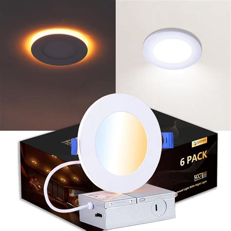 CycevSun Pot Lights LED 4 inch Slim Recessed Lighting with Night Light ...