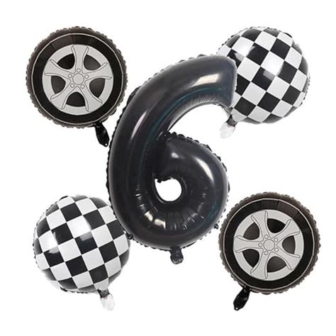Party Port 5pcs Racing Car Tyre Theme Number Foil Balloons Set Black ...