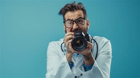 Funny young doctor with photo camera screaming emotion | Premium AI ...