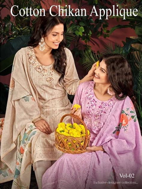Isavasyam Cotton Chikan Applique Vol 2 Kurti Bottom With Dupatta