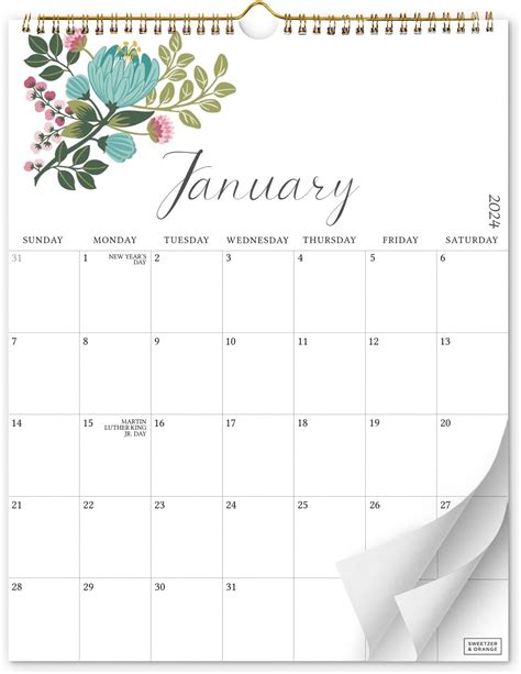 S&O Twelve Flowers 18 Month Wall Calendar 2024-2025 for Home - Tear-Off ...