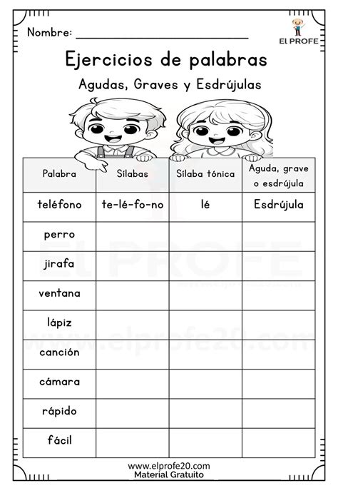 Ejercicios de palabras agudas, graves y esdrújulas