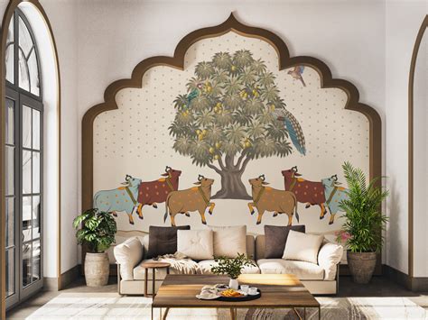 Pichwai Wallpaper Murals for Foyers, Dining and Temple Walls