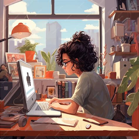 Woman Working On Computer Cartoon 的图像结果
