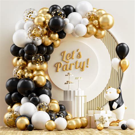 NISOCY Black and Gold Balloons Garland Arch Kit, 120 PCS 12in 10in 5in ...