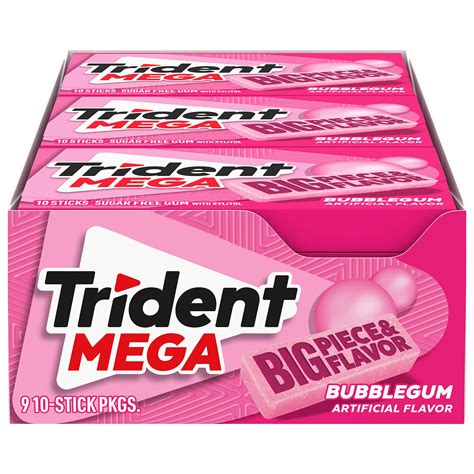Amazon.com : Trident Mega Bubblegum Sugar Free Gum, 9 Packs of 10 ...