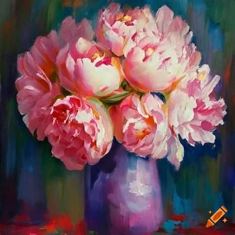 Impressionist painting of peonies - painting of peonies