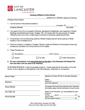 2017 Form PA Housing Affidavit of Non-Rental - City of Lancaster Fill ...